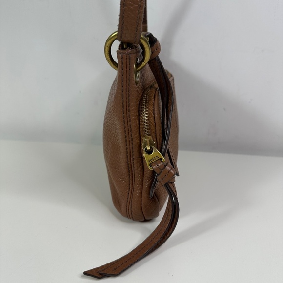 Fossil Brown Pebble Leather Shoulder Crossbody Zip Bag 9"x 6.5" Adjustable Strap - Picture 6 of 14